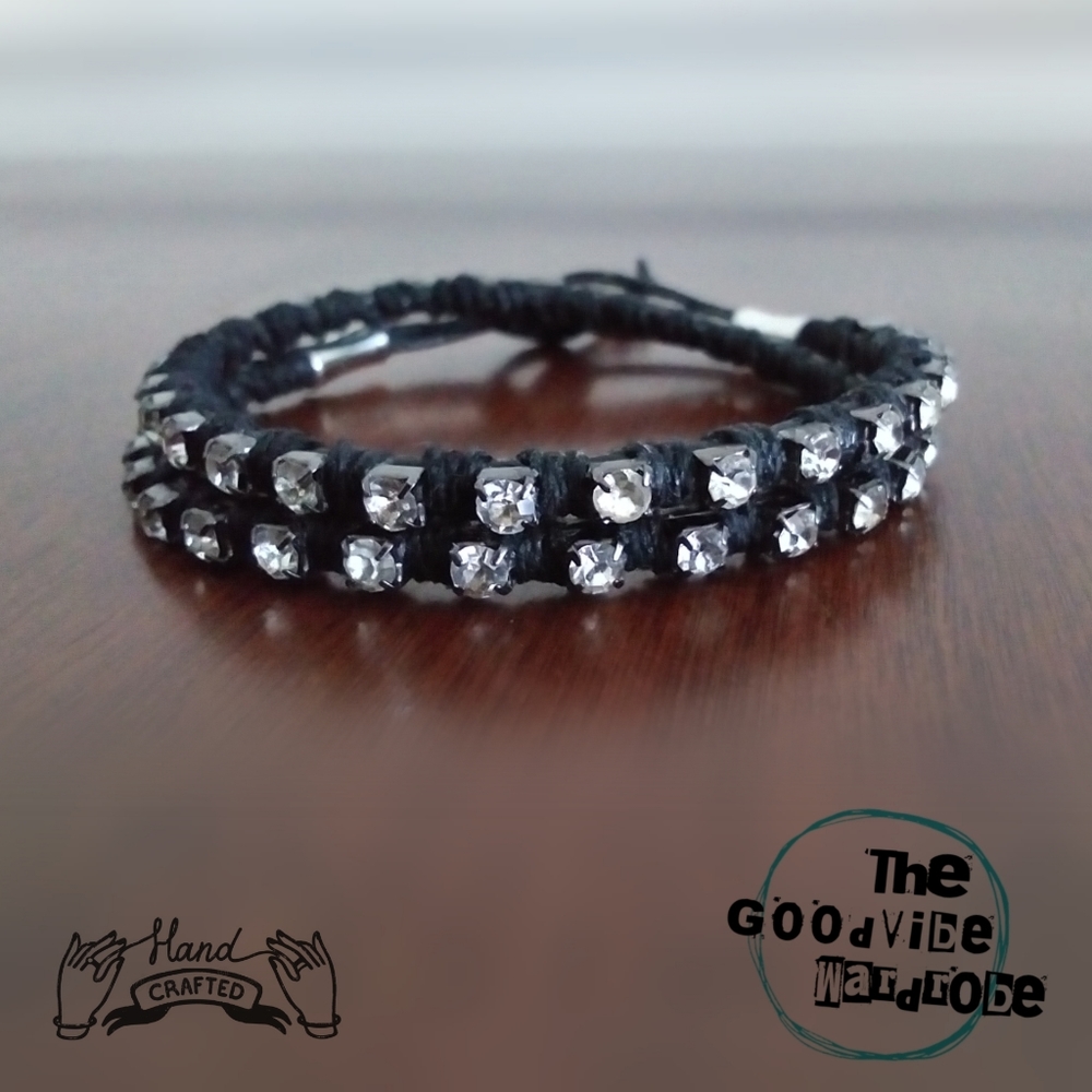 Rhinestone & Leather Wrap Bracelet | 2N1 | GVW